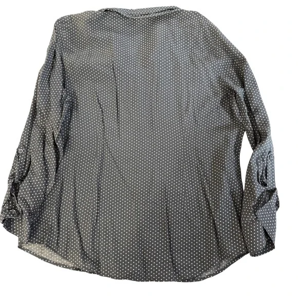 VAN HEUSEN Women Gray White‎ Polka Dot Roll Tab Sleeve Button Up Shirt XL - Picture 2 of 7